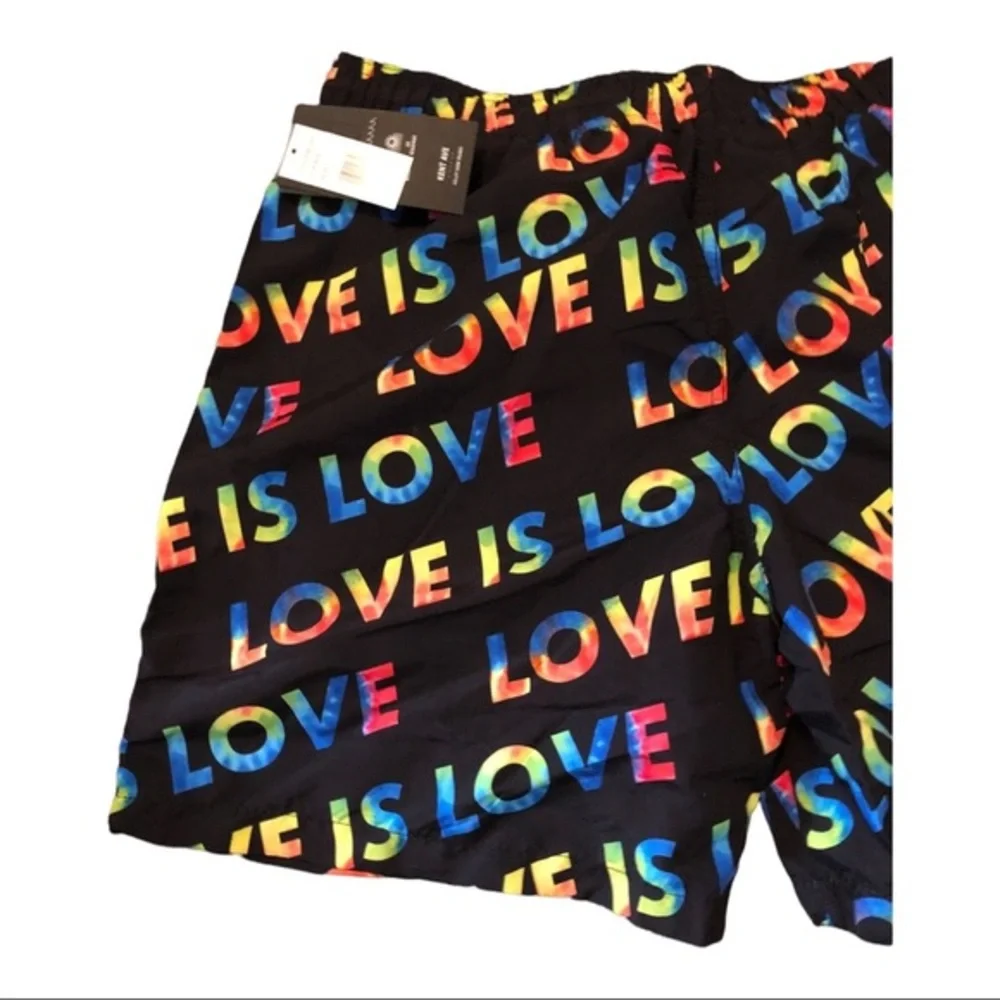 Black rainbow‎ printed ‘love is love’ men swim trunks New size large